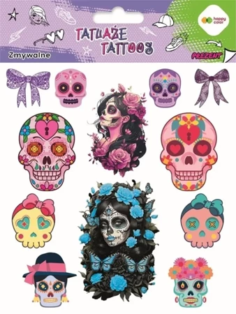 Tatuaże zmywalne Pink skulls HAPPY COLOR - GDD