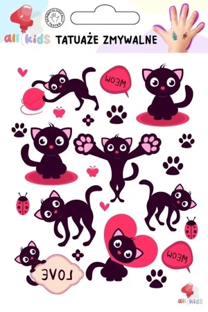 Tatuaże zmywalne dla dzieci Czarne kotki - All4Kids