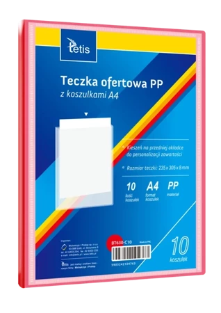 Teczka ofertowa A4 PP + 10 koszulek czerwona - Tetis