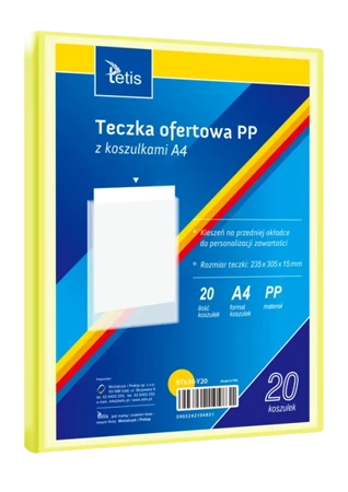 Teczka ofertowa A4 PP + 20 koszulek żółta - Tetis