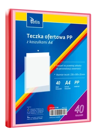 Teczka ofertowa A4 PP + 40 koszulek czerwona - Tetis