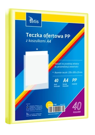 Teczka ofertowa A4 PP + 40 koszulek żółta - Tetis