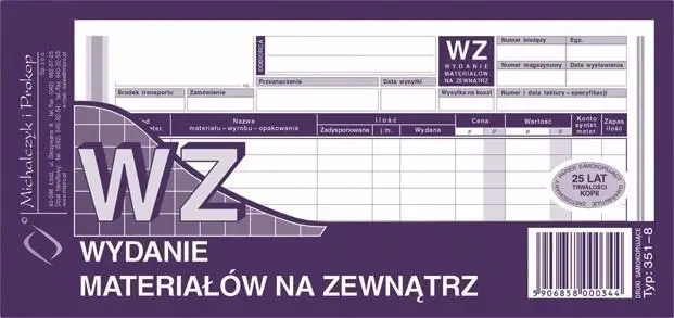 WZ Wydanie materiałów na zewnątrz 351-8 - Michalczyk i Prokop