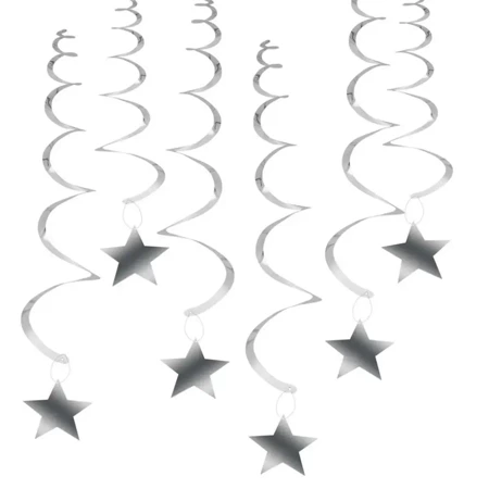 Wirujące serpentyny - gwiazdy srebrne 6szt - Arpex