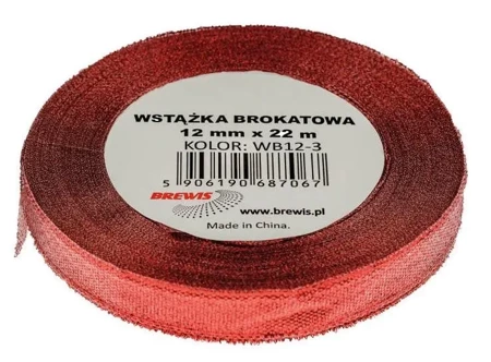 Wstążka brokatowa czerwona 12mmx22m - Brewis