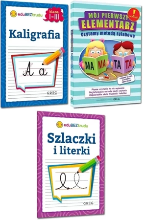 ZESTAW 3 KSIĄŻECZEK EDUKACYJNYCH - Szlaczki Kalifgrafia Elementrz GREG - Alicja Karczmarska-Strzebońska