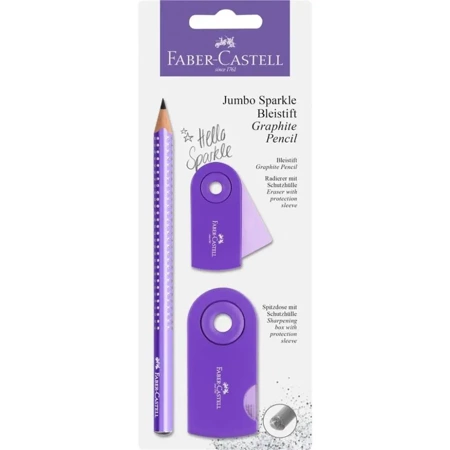 Zestaw Jumbo Sparkle olowek+ temper+gumka fiolet - Faber Castell