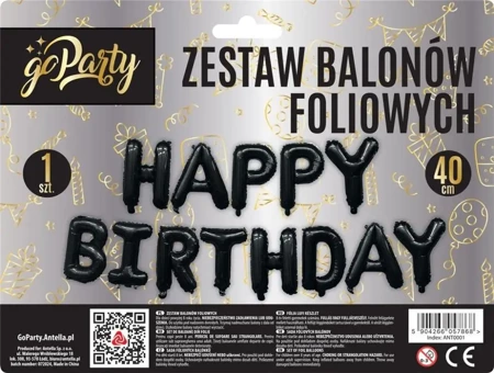 Zestaw balonów foliowych Happy Birthday czarne - GoParty