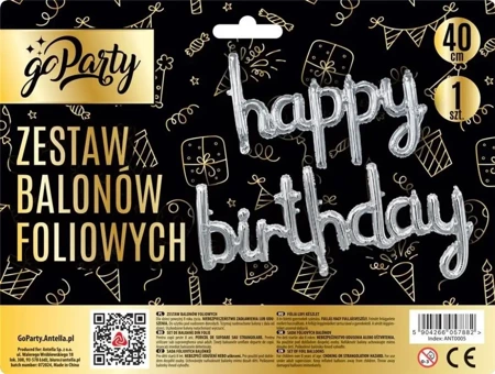 Zestaw balonów foliowych Happy Birthday srebrne - GoParty