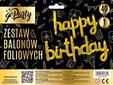 Zestaw balonów foliowych Happy Birthday złote - GoParty