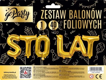 Zestaw balonów foliowych Sto Lat złote - GoParty