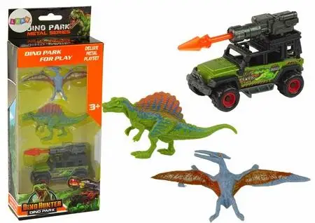 Zestaw dinozaury 2szt+ auto z rakietą pomarańczową - Leantoys