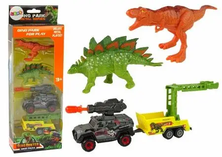 Zestaw dinozaury 2szt+ auto z rakietą+ przyczepa - Leantoys